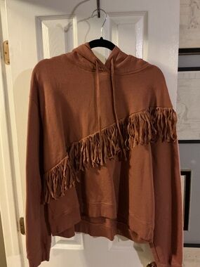 Pilcro Rust Fringe Hoodie Sweatshirt XL